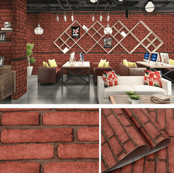 Self-Adhesive Wallpaper for Bedrooms and Dorms Waterproof and Moisture-Resistant Wall Covering (Faux Brick Design)