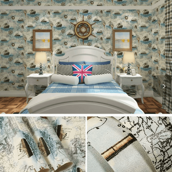Self-Adhesive Wallpaper for Bedrooms and Dormitories Waterproof and Moisture-Resistant Wall Covering (Nautical/Ocean Voyage Theme)
