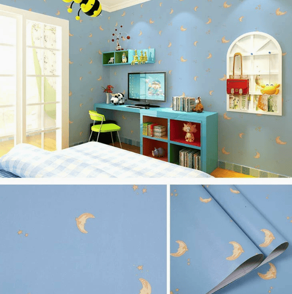 Self-Adhesive Wallpaper for Bedrooms and Dorms Waterproof and Moisture-Resistant Wall Decal (Moon & Stars)