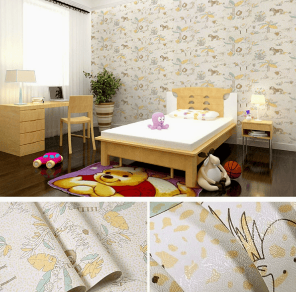 Self-Adhesive Wallpaper for Bedrooms and Dorms Waterproof & Moisture-Resistant Wall Covering Animal Forest Theme