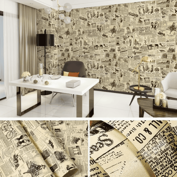 Self-Adhesive Wallpaper for Bedrooms and Dorms Waterproof & Moisture-Proof Wall Covering (Nostalgic Newspaper Design)