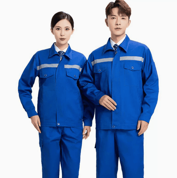 Men Long-Sleeve Workwear Set Durable Stain-Resistant Reflective-Striped Polyester-Blend (Spring/Autumn) Blue