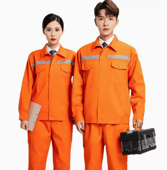 Spring/Autumn Men Long-Sleeve Workwear Set Durable Stain-Resistant and Featuring Reflective Strips Orange