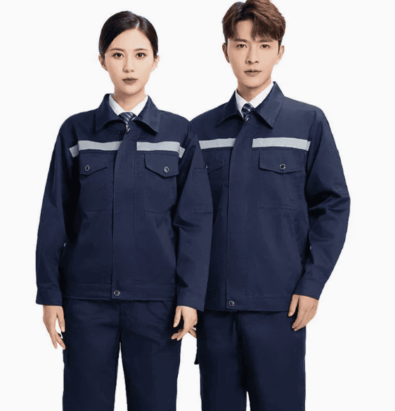 Men Long-Sleeve Workwear Set Durable Stain-Resistant Reflective-Striped Polyester-Blend (Spring/Autumn) Navy Blue