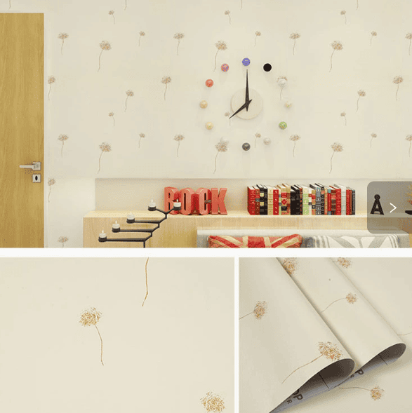 Self-Adhesive Wallpaper for Bedrooms and Dormitories Waterproof and Moisture-Resistant Wall Covering (Gold Dandelion)