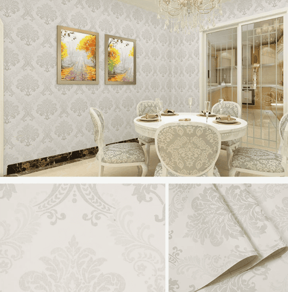 Self-Adhesive Wallpaper for Bedrooms and Dormitories Waterproof and Moisture-Resistant Wall Covering (Light Gray European-Style Floral Pattern)