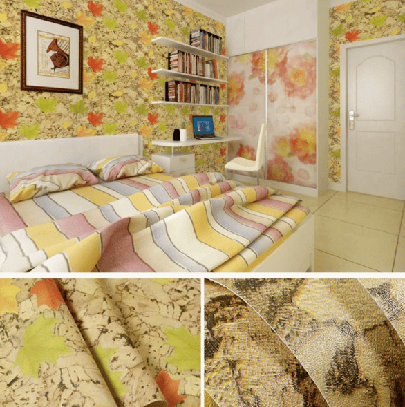 Self-Adhesive Wallpaper for Bedroom or Dorm Room Makeover Maple Leaf Pattern (Waterproof & Moisture-Resistant)