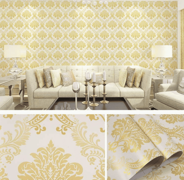 Self-Adhesive Wallpaper for Bedrooms and Dormitories Waterproof and Moisture-Resistant Gold European-Style Floral Pattern